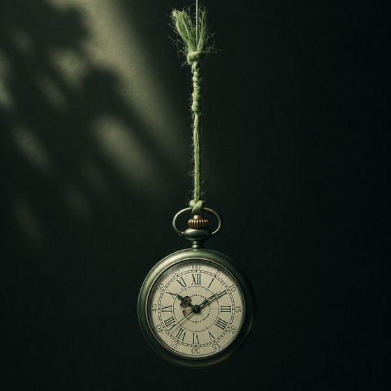 Reloj de bolsillo verde suspendido de un cordel
