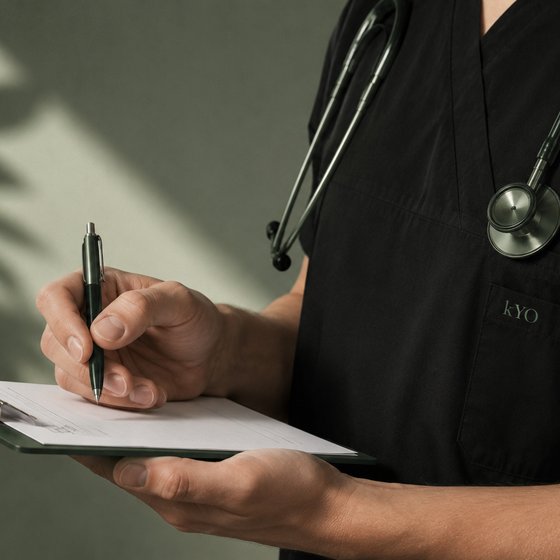 Médico kYŌ tomando notas en una historia clínica