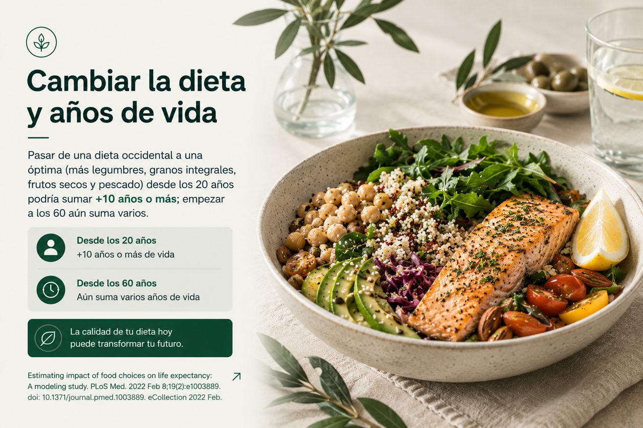 Infografía del estudio: Cambiar la dieta y años de vida